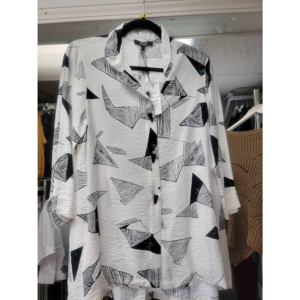 NEW LIOR women's geometric button down top in black and white